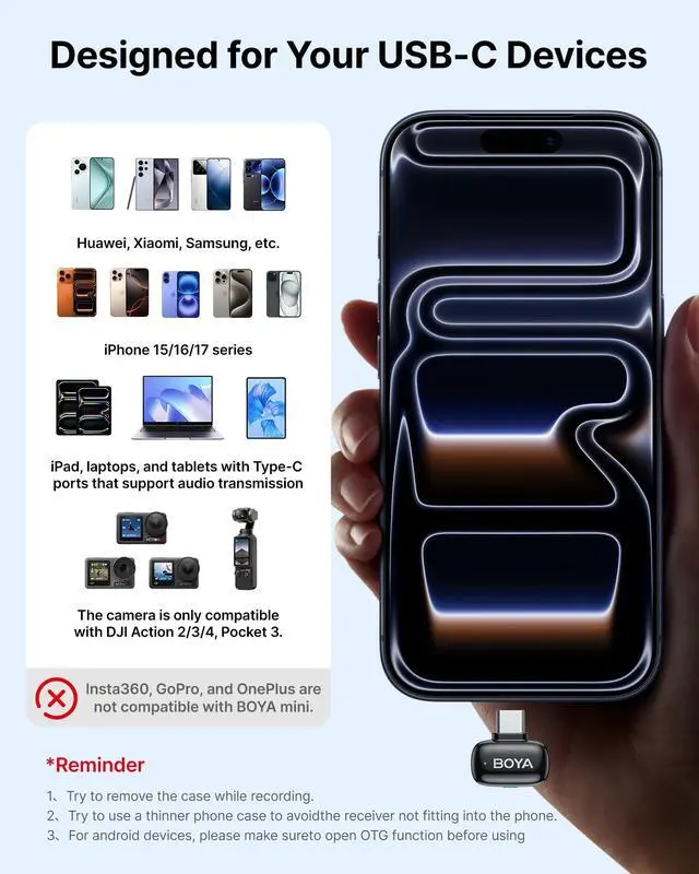 Alt view image 5 of 7 - BOYA mini 2 Wireless Lavalier Microphones for iPhone 15/16/17 & Android, AI Noise Cancellation, App Control, 30H Battery Life with Charging Case, Lapel Microphone Wireless for Video Recording Vlogging