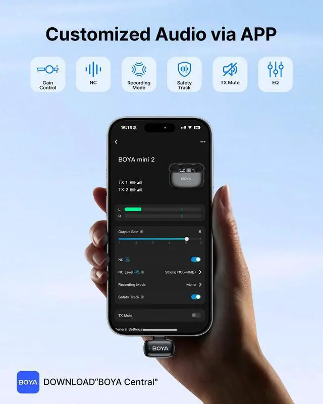 Alt view image 7 of 7 - BOYA mini 2 Wireless Lavalier Microphones for iPhone 15/16/17 & Android, AI Noise Cancellation, App Control, 30H Battery Life with Charging Case, Lapel Microphone Wireless for Video Recording Vlogging