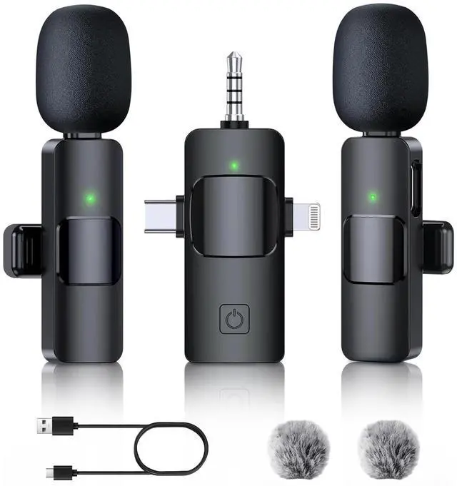 Main image of pobugy 3 in 1 Wireless Microphone, Wireless Lavalier for iPhone, iPad, Android, Camera, Mini Microphone with Noise Reduction for Video Recording, Vlog, YouTube, TikTok, for Media People