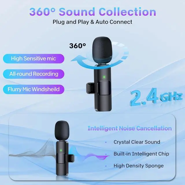 Alt view image 4 of 7 - pobugy 3 in 1 Wireless Microphone, Wireless Lavalier for iPhone, iPad, Android, Camera, Mini Microphone with Noise Reduction for Video Recording, Vlog, YouTube, TikTok, for Media People