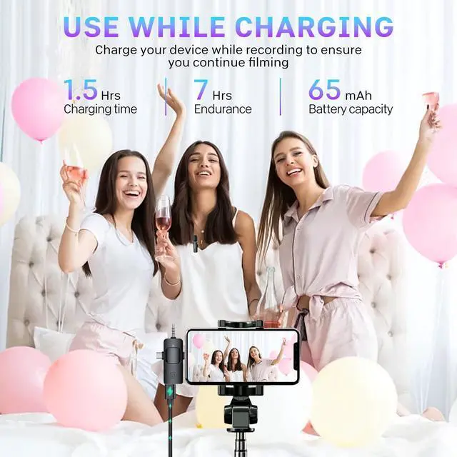 Alt view image 7 of 7 - pobugy 3 in 1 Wireless Microphone, Wireless Lavalier for iPhone, iPad, Android, Camera, Mini Microphone with Noise Reduction for Video Recording, Vlog, YouTube, TikTok, for Media People