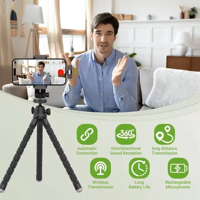 Alt view image 2 of 5 - LKA Products Dual Wireless Lavalier Microphone for iPhone, iPad - Professional Omnidirectional Recording Mic for Interview, Voiceover, Video Podcast, Vlog, YouTube, Video Conferencing, Live Streaming