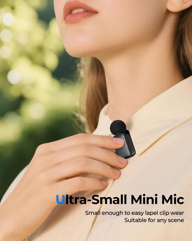 Alt view image 2 of 7 - HITOZON Mini Wireless Lavalier Microphone for iPhone/Android/Tablet/PC with Lightning/USB-C Plug, Noise Cancellation, Wireless Clip-on Mic with Charging Case for Video Recording TikTok YouTube Podcast