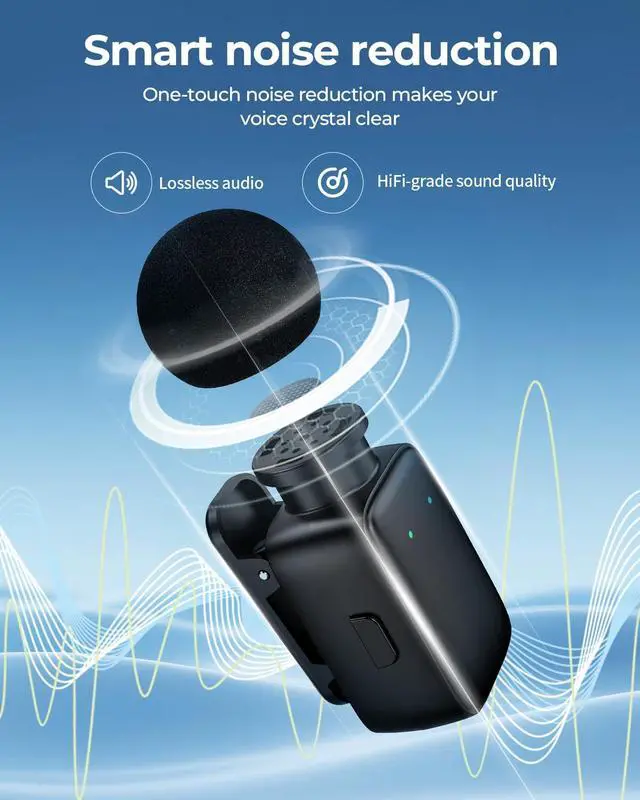 Alt view image 3 of 7 - HITOZON Mini Wireless Lavalier Microphone for iPhone/Android/Tablet/PC with Lightning/USB-C Plug, Noise Cancellation, Wireless Clip-on Mic with Charging Case for Video Recording TikTok YouTube Podcast