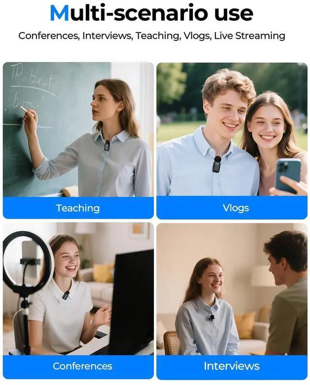 Alt view image 7 of 7 - HITOZON Mini Wireless Lavalier Microphone for iPhone/Android/Tablet/PC with Lightning/USB-C Plug, Noise Cancellation, Wireless Clip-on Mic with Charging Case for Video Recording TikTok YouTube Podcast