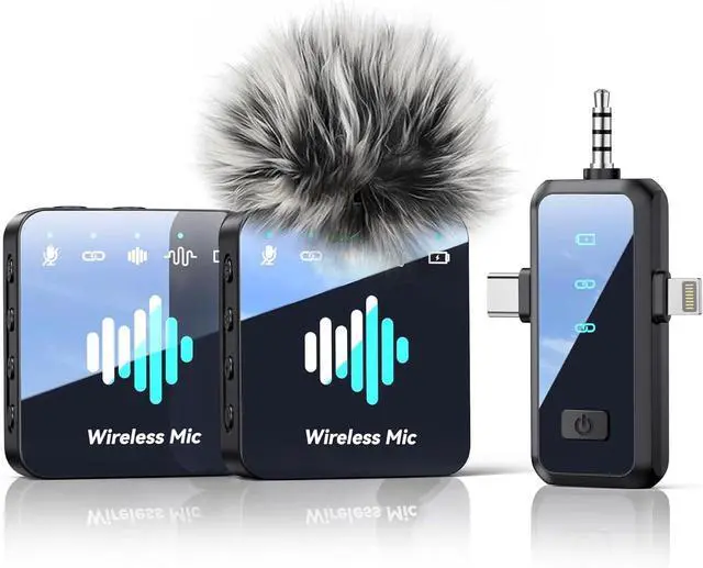 Main image of MENERESAS 3-in-1 Microphone for iPhone: Wireless Lavalier Microphone for Camera & Android - Mini Mic - 328ft Transmission & 20H Battery Life - Vlogging with Noise Reduction, Portable Recorders