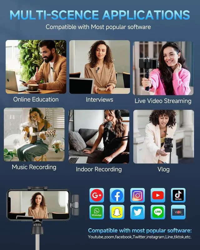 Alt view image 7 of 7 - Caiord 2 Pack Professional Wireless Lavalier Microphone for iPhone iPad(iPhone 14 and Below), Lapel Mics Plug-Play Clip on Lapel Mic for YouTube, Recording, Vlog, Facebook Live