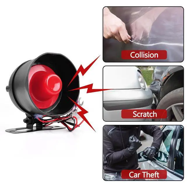 Alt view image 3 of 7 - YOMTOVM 12V Car Alarm System, Anti-Theft Horn Siren with 7-Levels Sensitivity Universal Security Protection System Vehicle Alarm System with Sound