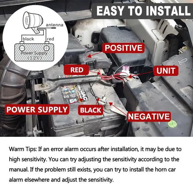 Alt view image 4 of 7 - YOMTOVM 12V Car Alarm System, Anti-Theft Horn Siren with 7-Levels Sensitivity Universal Security Protection System Vehicle Alarm System with Sound