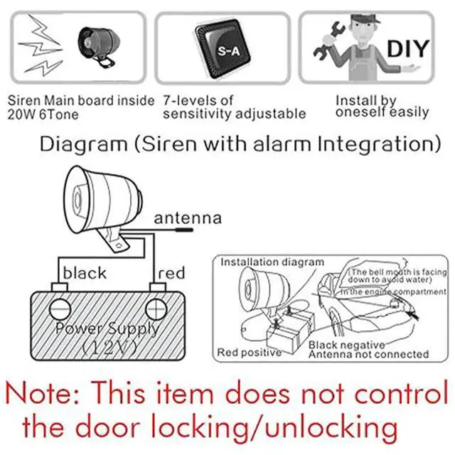 Alt view image 5 of 7 - YOMTOVM 12V Car Alarm System, Anti-Theft Horn Siren with 7-Levels Sensitivity Universal Security Protection System Vehicle Alarm System with Sound