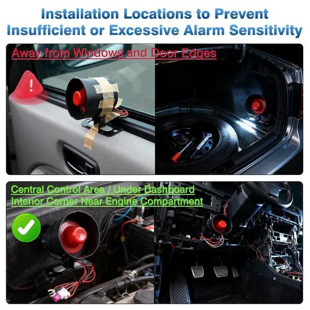 Alt view image 6 of 7 - YOMTOVM 12V Car Alarm System, Anti-Theft Horn Siren with 7-Levels Sensitivity Universal Security Protection System Vehicle Alarm System with Sound