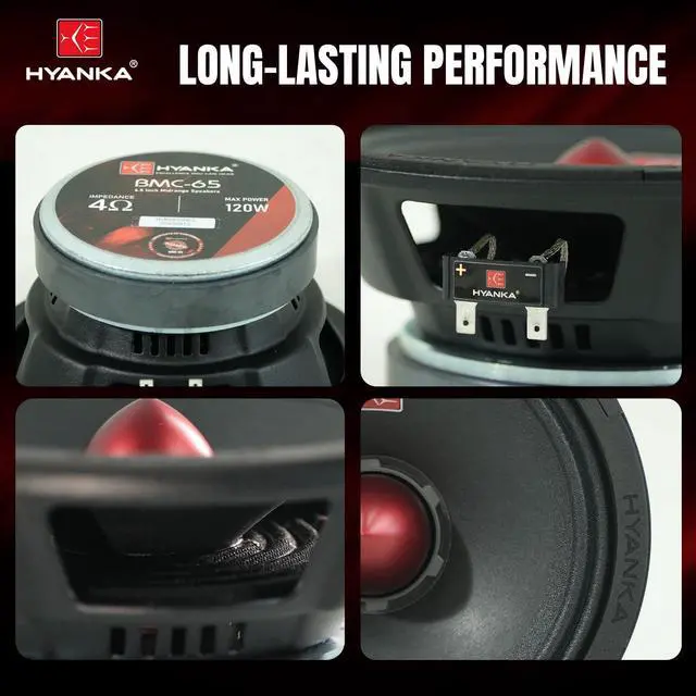 Alt view image 4 of 7 - H YANKA BMC-65 6.5 Midrange Speakers Car Audio, 120 Watts 4 Ohms Bullet Design Door Speakers with Black Steel Basket, Distortion-Free Sound, Ideal for Cars, Trucks, and More. (1 Pair)