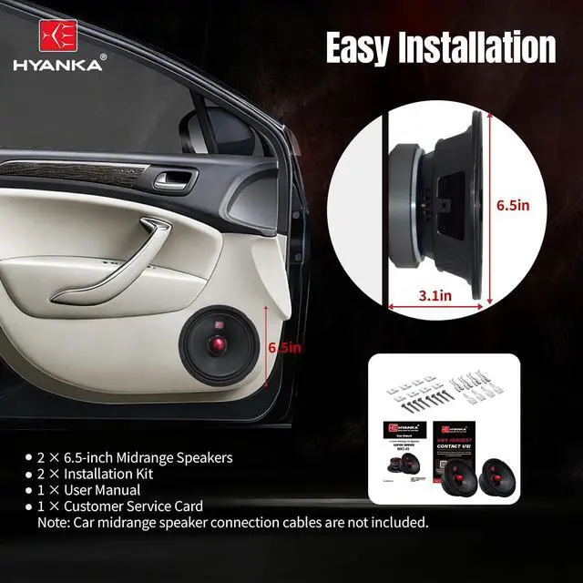 Alt view image 5 of 7 - H YANKA BMC-65 6.5 Midrange Speakers Car Audio, 120 Watts 4 Ohms Bullet Design Door Speakers with Black Steel Basket, Distortion-Free Sound, Ideal for Cars, Trucks, and More. (1 Pair)
