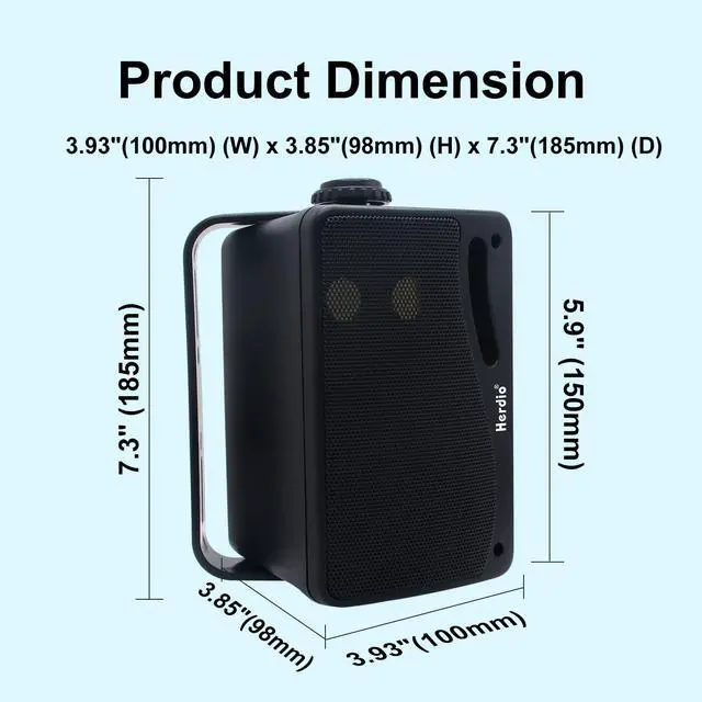 Alt view image 5 of 7 - Herdio 3.5 Inch Passive Outdoor Speakers Wired Waterproof, 200W 3 Way Premium Mountable Wall Mount Speakers with Superior Sound, All-Weather Durability, for Patio Marine Boat Garage Indoor(Black Pair)