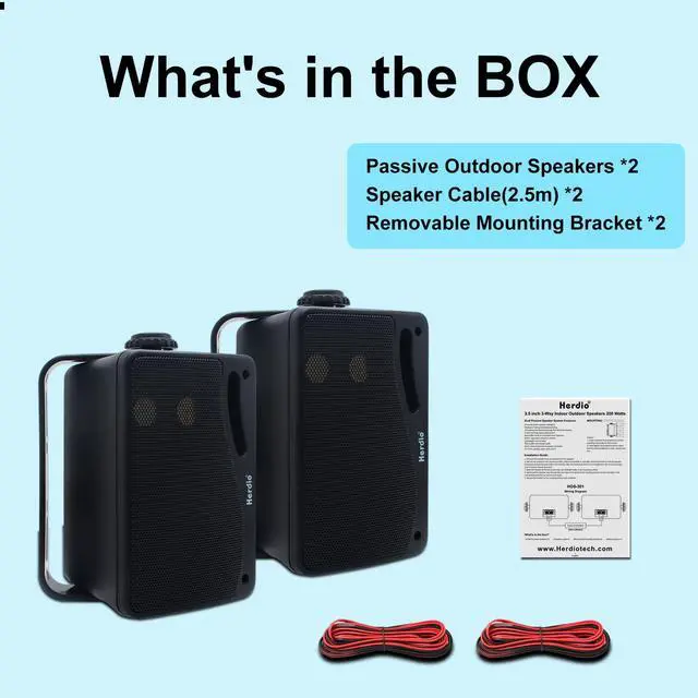 Alt view image 6 of 7 - Herdio 3.5 Inch Passive Outdoor Speakers Wired Waterproof, 200W 3 Way Premium Mountable Wall Mount Speakers with Superior Sound, All-Weather Durability, for Patio Marine Boat Garage Indoor(Black Pair)