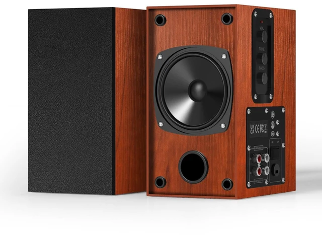 Main image of 30W X 2 Powered Bookshelf Speakers, RCA Input for Turntable, Brown 30W RMS Built-in Class D Amp, Record Player Speakers - Comes Rca Cable for, TV, PC, with 4 Inch Woofer & Wall Mounted