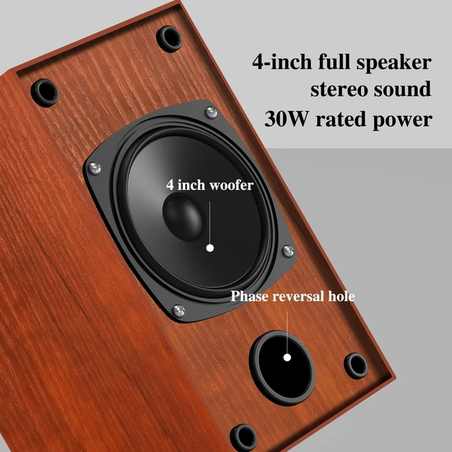 Alt view image 2 of 7 - 30W X 2 Powered Bookshelf Speakers, RCA Input for Turntable, Brown 30W RMS Built-in Class D Amp, Record Player Speakers - Comes Rca Cable for, TV, PC, with 4 Inch Woofer & Wall Mounted