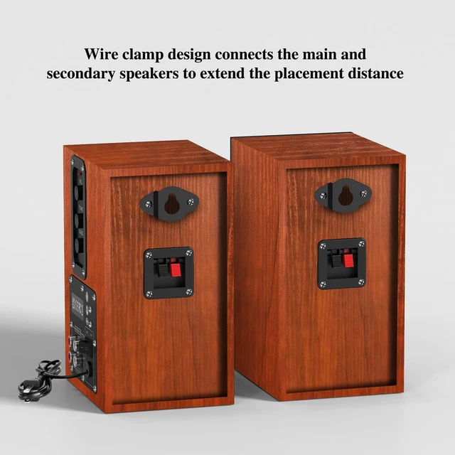 Alt view image 4 of 7 - 30W X 2 Powered Bookshelf Speakers, RCA Input for Turntable, Brown 30W RMS Built-in Class D Amp, Record Player Speakers - Comes Rca Cable for, TV, PC, with 4 Inch Woofer & Wall Mounted