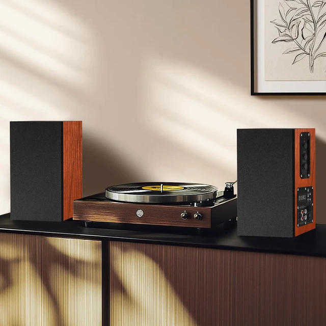 Alt view image 5 of 7 - 30W X 2 Powered Bookshelf Speakers, RCA Input for Turntable, Brown 30W RMS Built-in Class D Amp, Record Player Speakers - Comes Rca Cable for, TV, PC, with 4 Inch Woofer & Wall Mounted