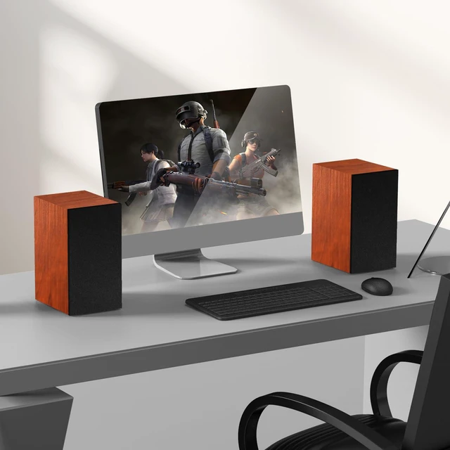 Alt view image 6 of 7 - 30W X 2 Powered Bookshelf Speakers, RCA Input for Turntable, Brown 30W RMS Built-in Class D Amp, Record Player Speakers - Comes Rca Cable for, TV, PC, with 4 Inch Woofer & Wall Mounted