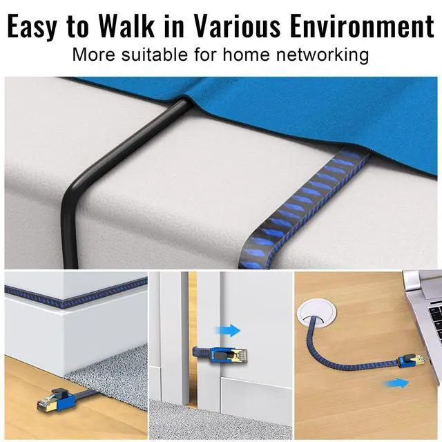 Alt view image 3 of 6 - LEKVKM Cat 8 Ethernet Cable 12 FT High Speed Internet Cable Nylon Braided Network Cable RJ45 Connectors SSTP Shielded Flat LAN Cable Cat8 ethernet Cables 12feet for PC