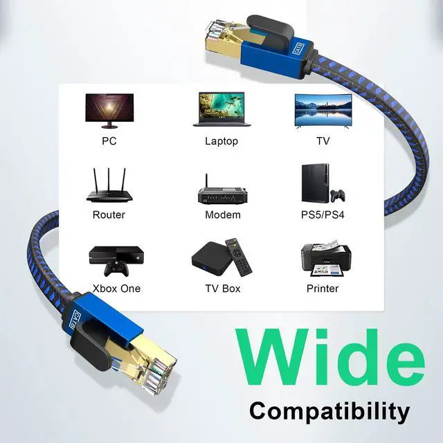 Alt view image 6 of 6 - LEKVKM Cat 8 Ethernet Cable 12 FT High Speed Internet Cable Nylon Braided Network Cable RJ45 Connectors SSTP Shielded Flat LAN Cable Cat8 ethernet Cables 12feet for PC