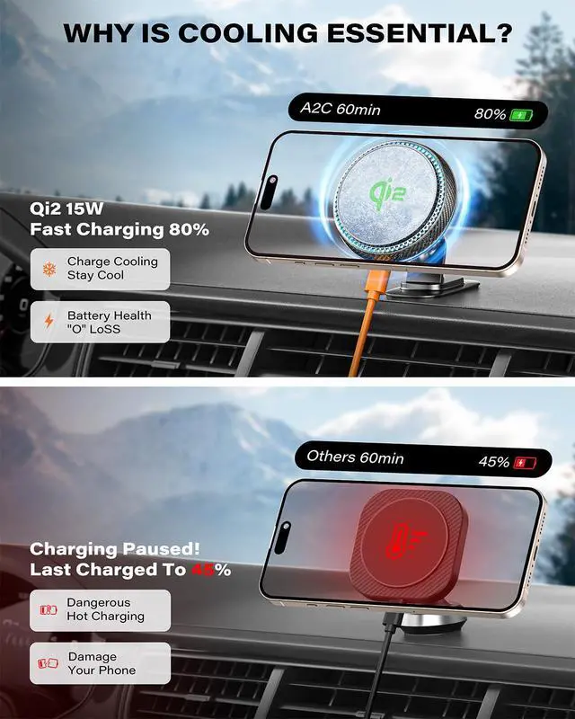 Alt view image 4 of 7 - APPS2Car for Qi2 15W MagSafe Car Mount Charger, Qi2-Certified MagSafe Car Charger, Air Vent/Dashboard Magnetic Phone Holder Car for iPhone 16 Pro Max Plus 15 14 13, Black