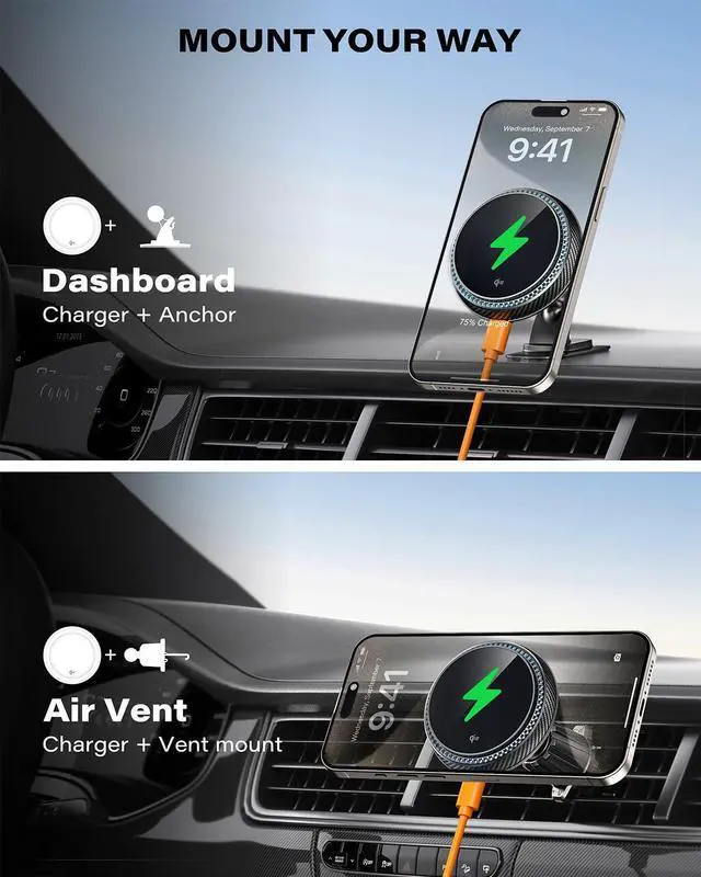 Alt view image 5 of 7 - APPS2Car for Qi2 15W MagSafe Car Mount Charger, Qi2-Certified MagSafe Car Charger, Air Vent/Dashboard Magnetic Phone Holder Car for iPhone 16 Pro Max Plus 15 14 13, Black