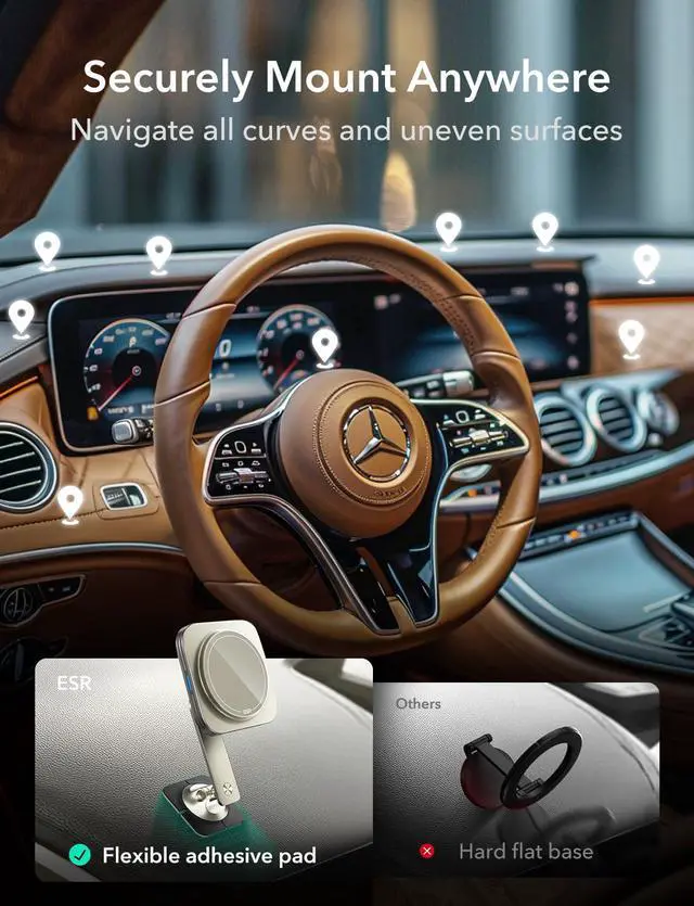 Alt view image 3 of 7 - ESR for 15W MagSafe Car Mount Charger, Universal Dashboard/Tesla MagSafe Car Charger, Magnetic Wireless Charging, Adjustable Car Phone Holder for iPhone 17/16/15/14/13/12, S25, Pixel 10, Titanium