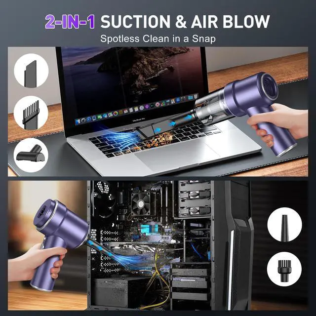 Alt view image 3 of 7 - KMM Handheld Car Vacuum Cleaner, 9000PA Vacuum Cleaner & Air Duster, 120W High Power Vacuum Portable Cordless, Hand Held Vacuum Rechargeable with Multi-Nozzles & LED Light for Home, Car, Office