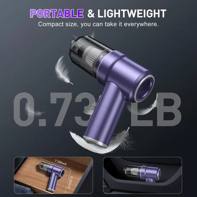 Alt view image 7 of 7 - KMM Handheld Car Vacuum Cleaner, 9000PA Vacuum Cleaner & Air Duster, 120W High Power Vacuum Portable Cordless, Hand Held Vacuum Rechargeable with Multi-Nozzles & LED Light for Home, Car, Office