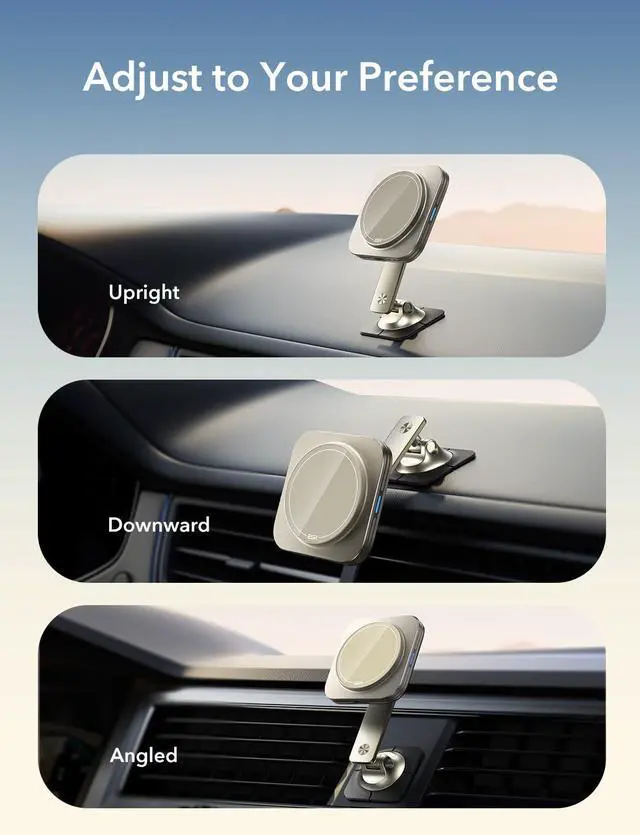 Alt view image 4 of 7 - ESR for 15W MagSafe Car Mount Charger, Universal Dashboard/Tesla MagSafe Car Charger, Magnetic Wireless Charging, Adjustable Car Phone Holder for iPhone 17/16/15/14/13/12, S25, Pixel 10, Titanium