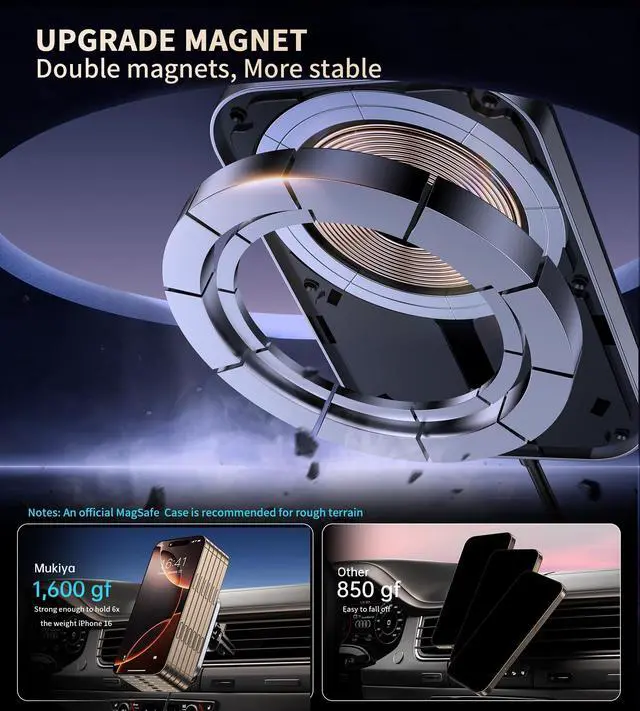 Alt view image 4 of 6 - Mukiya for MagSafe Car Mount Charger with Adapter, 360° Rotation Magnetic Wireless iPhone Car Charger for Air Vent, Compatible with iPhone 17/16/15/14/13/12 Series