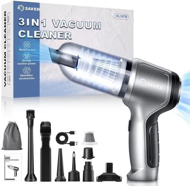 Main image of Saker Car Vacuum Portable Cordless 3 in 1 Handheld Car Vacuum 15000PA High Power with Brushless Motor and TypeC for Valentine's Day Cars,Office,Home Cleaning HL107B