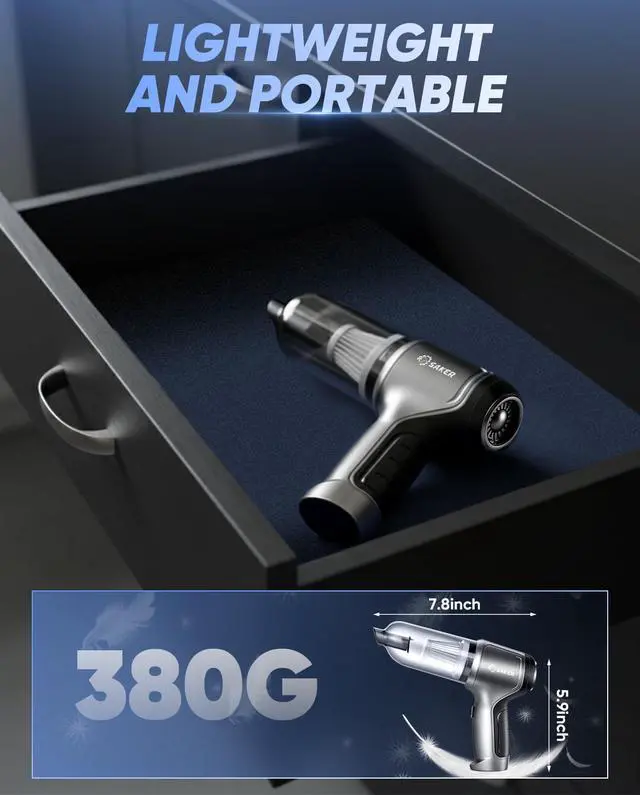 Alt view image 6 of 7 - Saker Car Vacuum Portable Cordless 3 in 1 Handheld Car Vacuum 15000PA High Power with Brushless Motor and TypeC for Valentine's Day Cars,Office,Home Cleaning HL107B