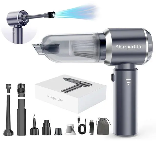 Main image of Sharperlife Portable Handheld Vacuum Cordless Cleaner, Rechargeable with 15000Pa Strong Suction for Car, Home and Camping, 30mins Runtime, Lightweight, Eco-Friendly Packaging