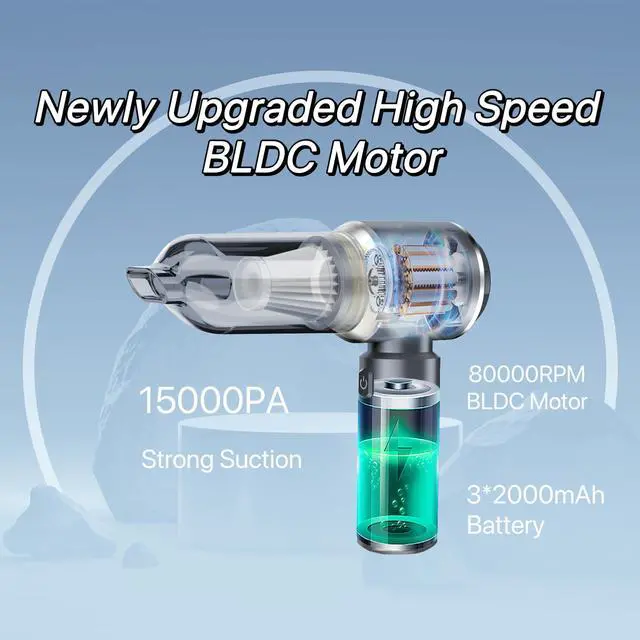 Alt view image 6 of 6 - Sharperlife Portable Handheld Vacuum Cordless Cleaner, Rechargeable with 15000Pa Strong Suction for Car, Home and Camping, 30mins Runtime, Lightweight, Eco-Friendly Packaging