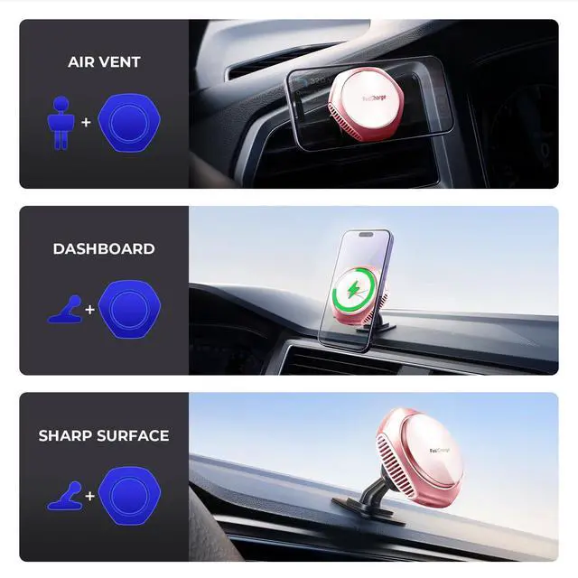 Alt view image 5 of 6 - JOYMASS for MagSafe Car Mount Charger, 15W Fast Charging Magnetic Wireless Car Charger Phone Holder Mount Fits iPhone 15 Pro Max Plus 14 13 12 Mini MagSafe Case - Pink