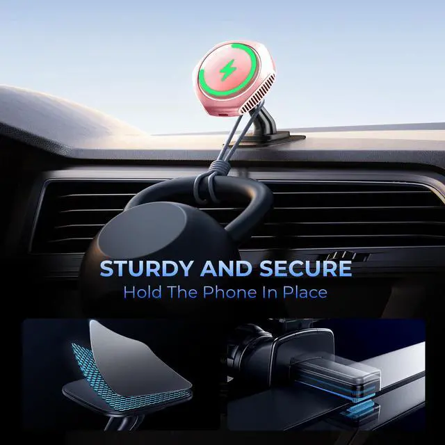 Alt view image 6 of 6 - JOYMASS for MagSafe Car Mount Charger, 15W Fast Charging Magnetic Wireless Car Charger Phone Holder Mount Fits iPhone 15 Pro Max Plus 14 13 12 Mini MagSafe Case - Pink