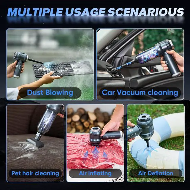 Alt view image 6 of 7 - SakerPlus 4 in 1 Handheld Car Vacuum Cleaner & Air Duster, 17500PA High Power Rechargeable Portable Vacuum with LED Light, Multi Nozzles for Car, Home & Office Ideal for Men and Family