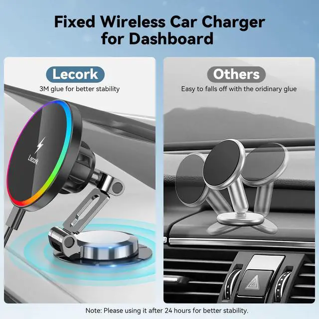 Alt view image 4 of 7 - Lecork for Magsafe Car Mount, 15W Magnetic Wireless Charger for iPhone, Magsafe Air Vent Car Holder Charger for iPhone 16 Pro Max/16/15/14 13 12, Samsung S25/S25+/Ultra, RGB LED Design