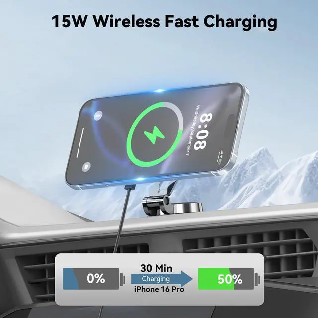 Alt view image 3 of 7 - Lecork for Magsafe Car Mount, 15W Magnetic Wireless Charger for iPhone, Magsafe Air Vent Car Holder Charger for iPhone 16 Pro Max/16/15/14 13 12, Samsung S25/S25+/Ultra, RGB LED Design