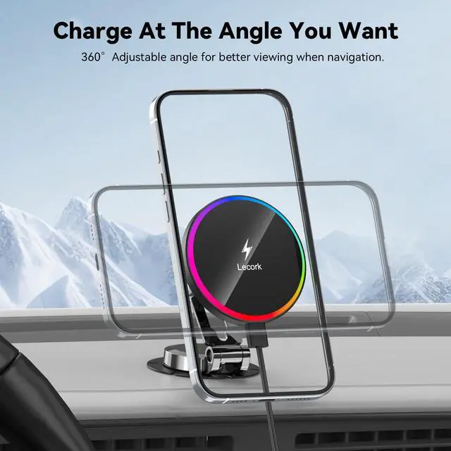 Alt view image 6 of 7 - Lecork for Magsafe Car Mount, 15W Magnetic Wireless Charger for iPhone, Magsafe Air Vent Car Holder Charger for iPhone 16 Pro Max/16/15/14 13 12, Samsung S25/S25+/Ultra, RGB LED Design