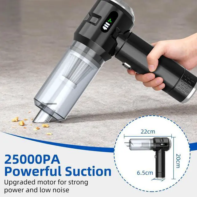 Alt view image 3 of 6 - Sycoodeal Handheld Car Vacuum Cleaner, 25000PA Strong Cyclonic Suction Portable Mini Vacuum Cordless with Digital Display Lightweight Handheld for Pet Hair, Car, Home, Office, Kitchen