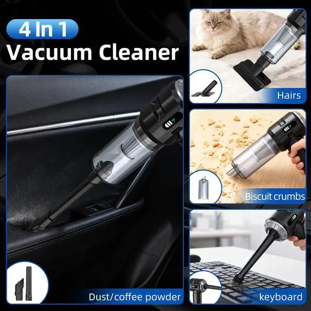 Alt view image 4 of 6 - Sycoodeal Handheld Car Vacuum Cleaner, 25000PA Strong Cyclonic Suction Portable Mini Vacuum Cordless with Digital Display Lightweight Handheld for Pet Hair, Car, Home, Office, Kitchen