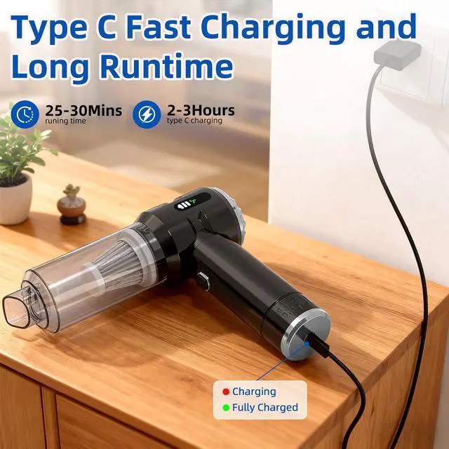 Alt view image 6 of 6 - Sycoodeal Handheld Car Vacuum Cleaner, 25000PA Strong Cyclonic Suction Portable Mini Vacuum Cordless with Digital Display Lightweight Handheld for Pet Hair, Car, Home, Office, Kitchen