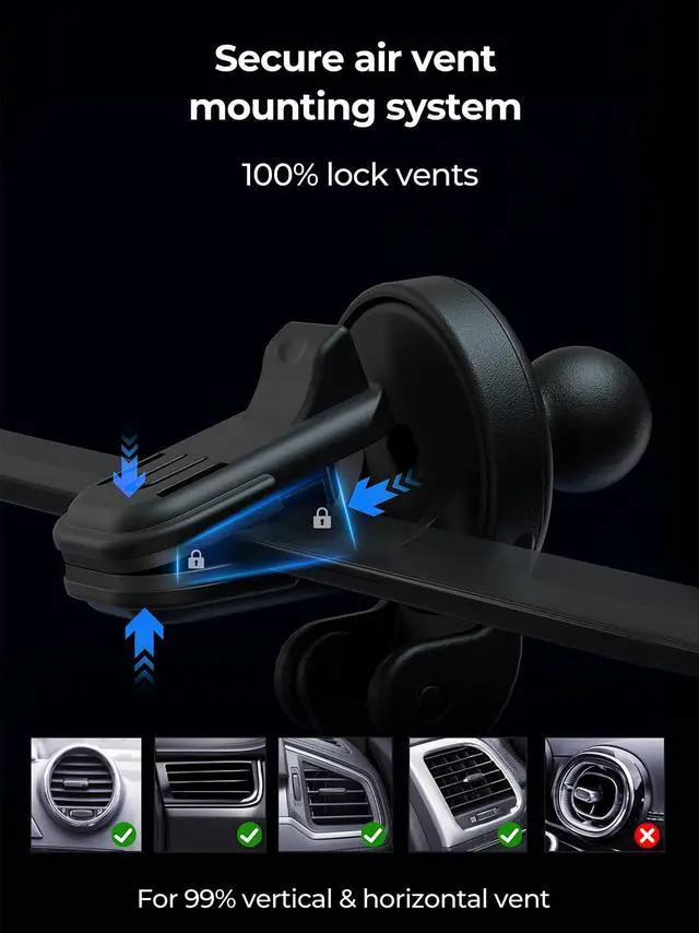 Alt view image 4 of 7 - AMEGAT Magnetic Car Charger, Active Cooling 15W Qi2-Certified Compatible with Magsafe Car Mount Charger Fast Charging, Air Vent Phone Holder Mount for iPhone 17 Pro Max 16/15/14/13/12 and More Series