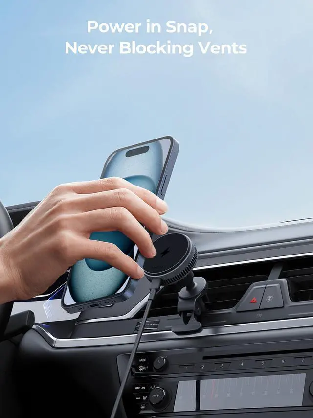 Alt view image 5 of 7 - AMEGAT Magnetic Car Charger, Active Cooling 15W Qi2-Certified Compatible with Magsafe Car Mount Charger Fast Charging, Air Vent Phone Holder Mount for iPhone 17 Pro Max 16/15/14/13/12 and More Series