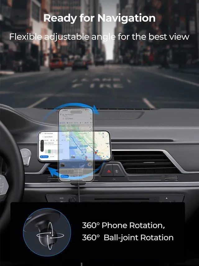 Alt view image 6 of 7 - AMEGAT Magnetic Car Charger, Active Cooling 15W Qi2-Certified Compatible with Magsafe Car Mount Charger Fast Charging, Air Vent Phone Holder Mount for iPhone 17 Pro Max 16/15/14/13/12 and More Series