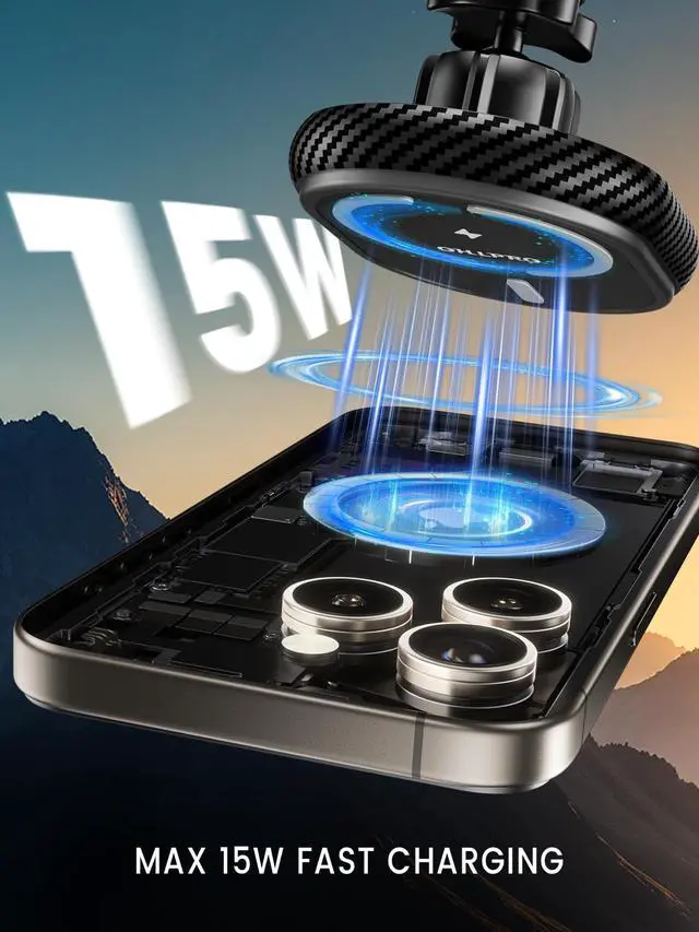 Alt view image 3 of 6 - OHLPRO for iPhone 17 Magsafe Car Mount Charger, 15W Fast Charging Magnetic Holder with 3M Adhesive Base for Dashboard, Mag Car Holder for Vent Clip Compatible with iPhone 16/15/14/13 Pro Max, Black